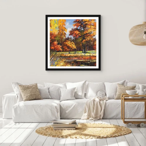 Poster in black frame - Landscape in Gold and Brown - 30x30 cm