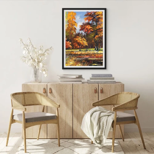 Poster in black frame - Landscape in Gold and Brown - 30x40 cm