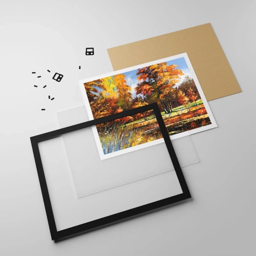 Poster in black frame - Landscape in Gold and Brown - 91x61 cm