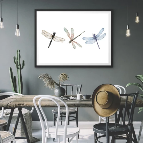 Poster in black frame - Lightness of Dragonflies  - 70x50 cm