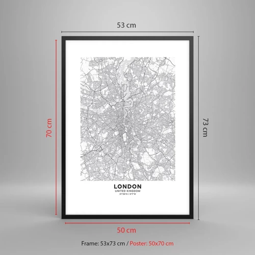 Poster in black frame - Map of London Maze - 50x70 cm