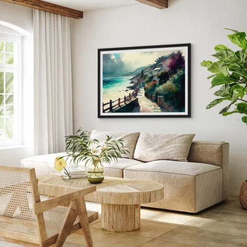 Poster in black frame - Mediterranean Town - 70x50 cm