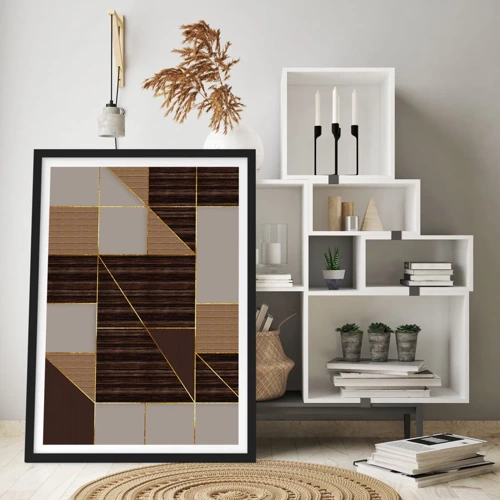 Poster in black frame - Mosaic of Brown and Gold - 50x70 cm