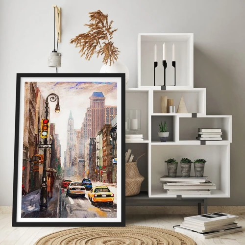 Poster in black frame - New York - Colourful in Rain - 30x40 cm