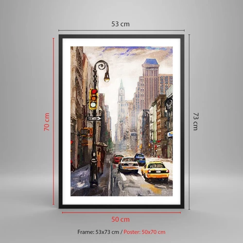 Poster in black frame - New York - Colourful in Rain - 50x70 cm