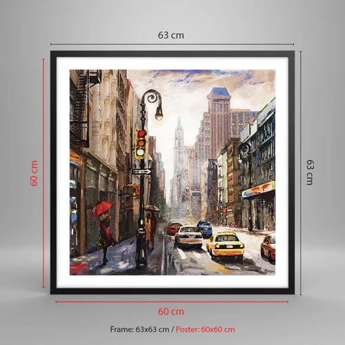 Poster in black frame - New York - Colourful in Rain - 60x60 cm