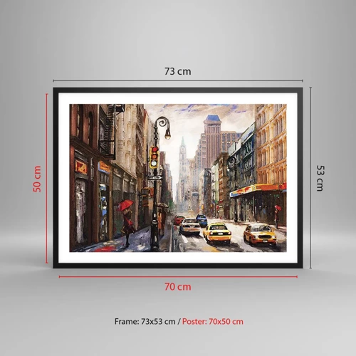 Poster in black frame - New York - Colourful in Rain - 70x50 cm