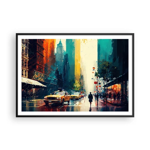 Poster in black frame - New York - Even Rain Is Colourful - 100x70 cm