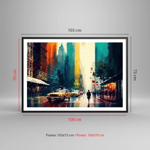 Poster in black frame - New York - Even Rain Is Colourful - 100x70 cm
