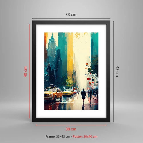 Poster in black frame - New York - Even Rain Is Colourful - 30x40 cm