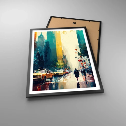 Poster in black frame - New York - Even Rain Is Colourful - 50x70 cm