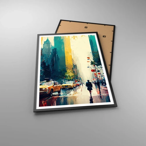 Poster in black frame - New York - Even Rain Is Colourful - 61x91 cm