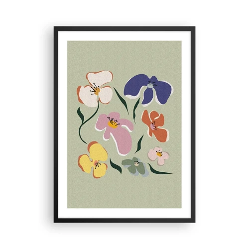 Poster in black frame - Pansies in a Row - 50x70 cm