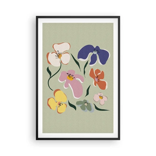 Poster in black frame - Pansies in a Row - 61x91 cm