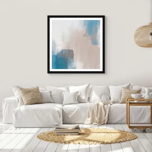 Poster in black frame - Pink Abstract with a Blue Curtain - 30x30 cm