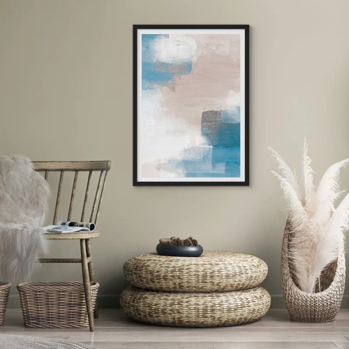 Poster in black frame - Pink Abstract with a Blue Curtain - 50x70 cm