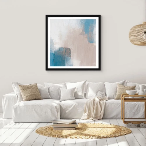 Poster in black frame - Pink Abstract with a Blue Curtain - 60x60 cm
