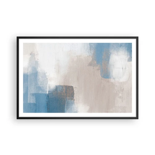 Poster in black frame - Pink Abstract with a Blue Curtain - 91x61 cm