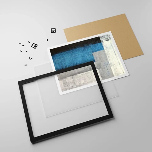 Poster in black frame - Poetic Composition of Blue and Grey - 100x70 cm