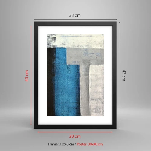 Poster in black frame - Poetic Composition of Blue and Grey - 30x40 cm