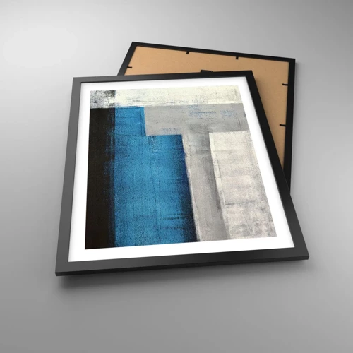 Poster in black frame - Poetic Composition of Blue and Grey - 40x50 cm