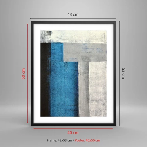 Poster in black frame - Poetic Composition of Blue and Grey - 40x50 cm