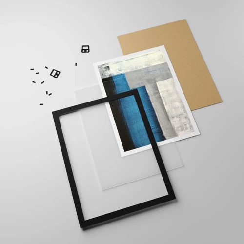 Poster in black frame - Poetic Composition of Blue and Grey - 40x50 cm