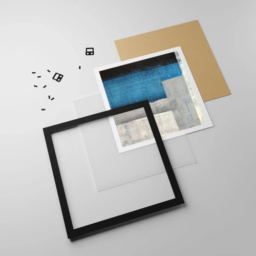 Poster in black frame - Poetic Composition of Blue and Grey - 50x50 cm