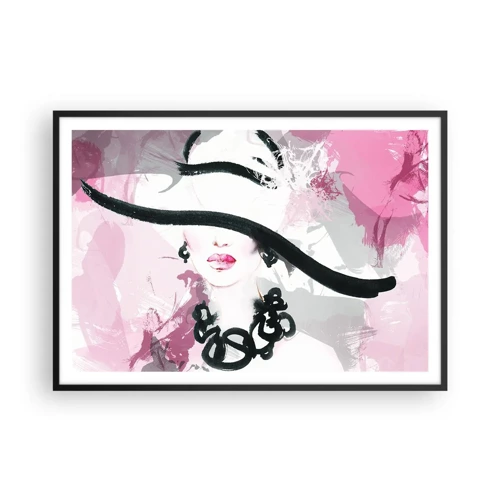 Poster in black frame - Portrait of a Lady in Black and Pink - 100x70 cm