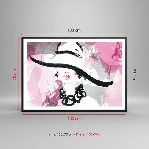 Poster in black frame - Portrait of a Lady in Black and Pink - 100x70 cm