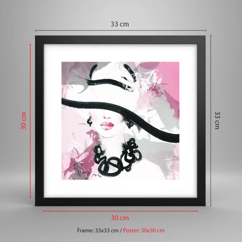 Poster in black frame - Portrait of a Lady in Black and Pink - 30x30 cm