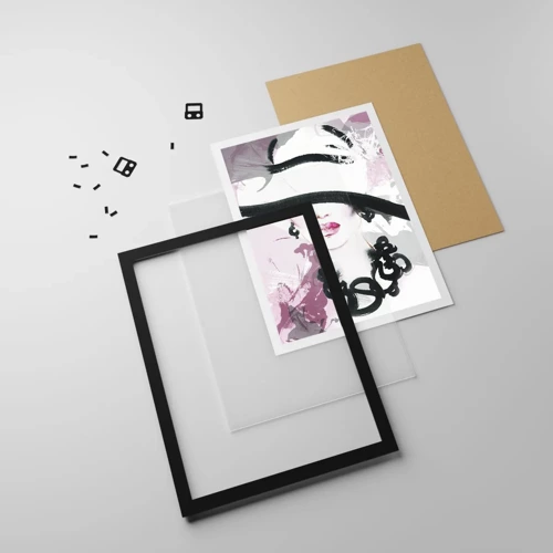 Poster in black frame - Portrait of a Lady in Black and Pink - 30x40 cm