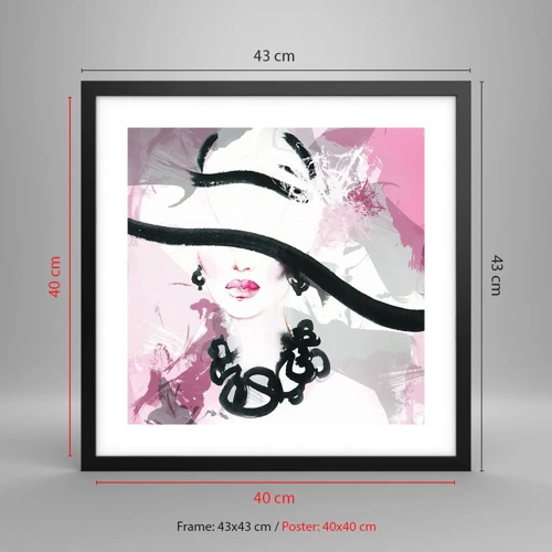 Poster in black frame - Portrait of a Lady in Black and Pink - 40x40 cm