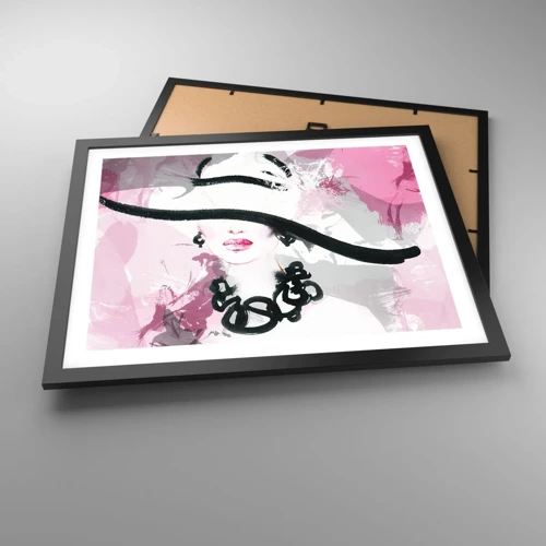 Poster in black frame - Portrait of a Lady in Black and Pink - 50x40 cm