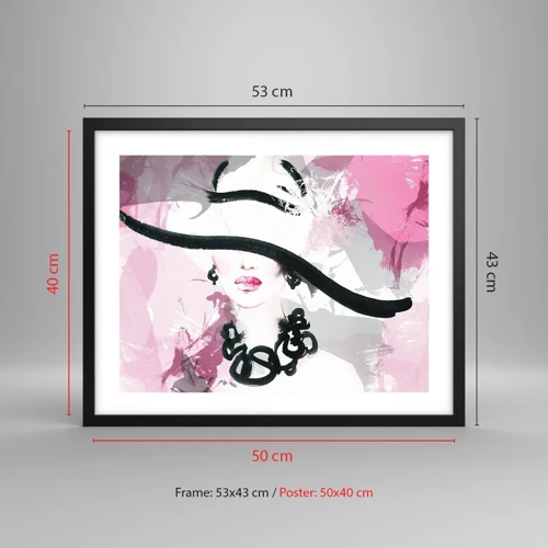 Poster in black frame - Portrait of a Lady in Black and Pink - 50x40 cm