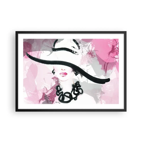 Poster in black frame - Portrait of a Lady in Black and Pink - 70x50 cm