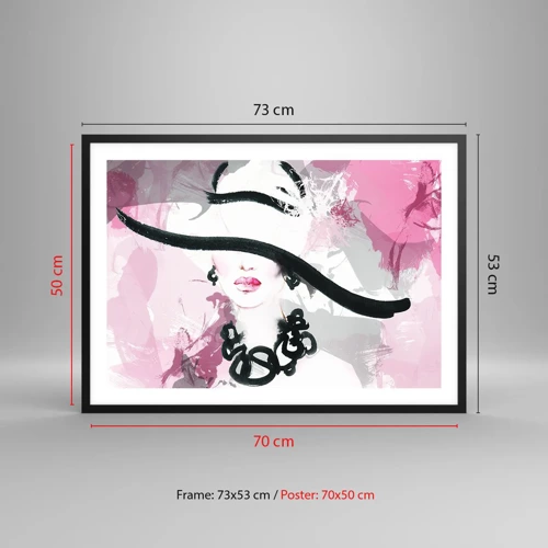 Poster in black frame - Portrait of a Lady in Black and Pink - 70x50 cm