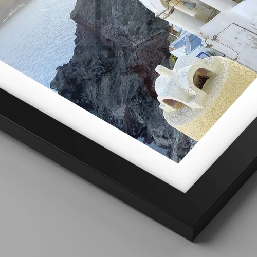 Poster in black frame - Santorini - Snuggling up to the Rocks - 40x40 cm