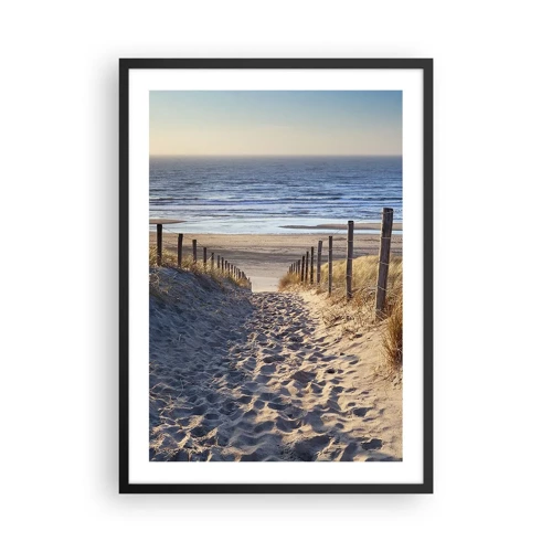 Poster in black frame - Sound of the Sea, Singing of the Birds, Wild Beach among Grass - 50x70 cm