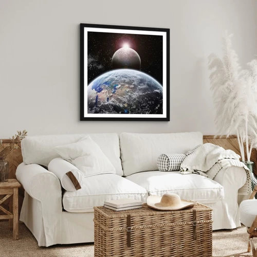 Poster in black frame - Space Landscape - Sunrise - 50x50 cm