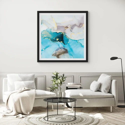 Poster in black frame - Study in Grey and  Turquoise Encounter - 30x30 cm