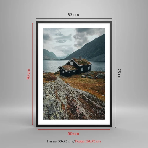 Poster in black frame - Summer House byt the Fjord - 50x70 cm