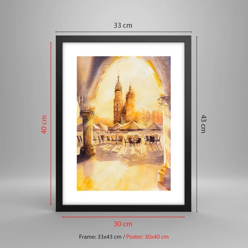 Poster in black frame - Sunrise over a Crocow Market - 30x40 cm