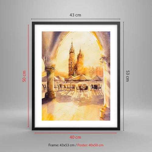 Poster in black frame - Sunrise over a Crocow Market - 40x50 cm