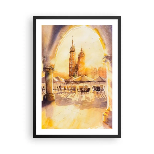 Poster in black frame - Sunrise over a Crocow Market - 50x70 cm