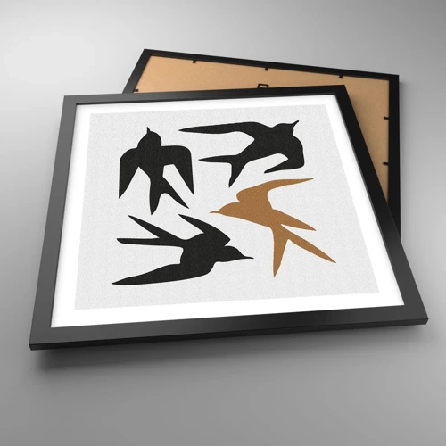 Poster in black frame - Swallows at Play - 40x40 cm