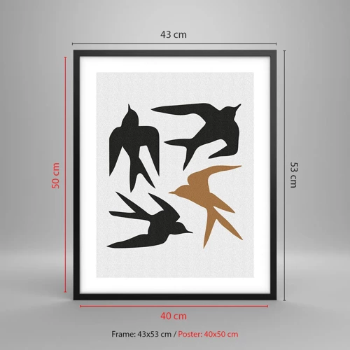 Poster in black frame - Swallows at Play - 40x50 cm