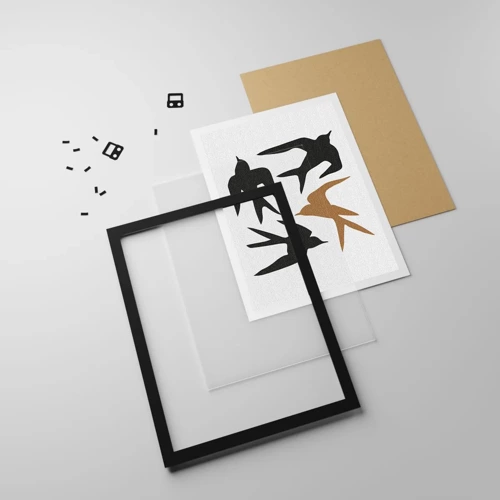 Poster in black frame - Swallows at Play - 40x50 cm