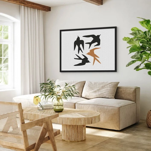 Poster in black frame - Swallows at Play - 50x40 cm