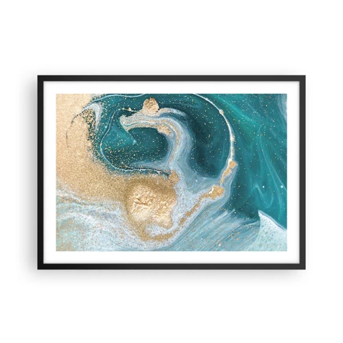 Poster in black frame - Swirl of Gold and Turquiose - 70x50 cm